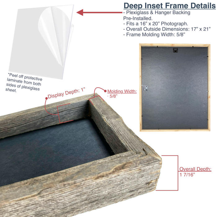 Rustic Farmhouse Signature Series Reclaimed Solid Wood Deep Inset Picture Frame