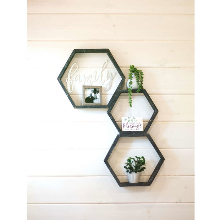 Rustic Farmhouse Floating Reclaimed Wood Hexagon Shelves (Set of 3)