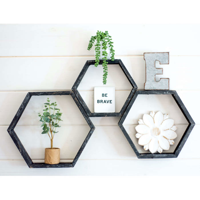 Rustic Farmhouse Floating Reclaimed Wood Hexagon Shelves (Set of 3)