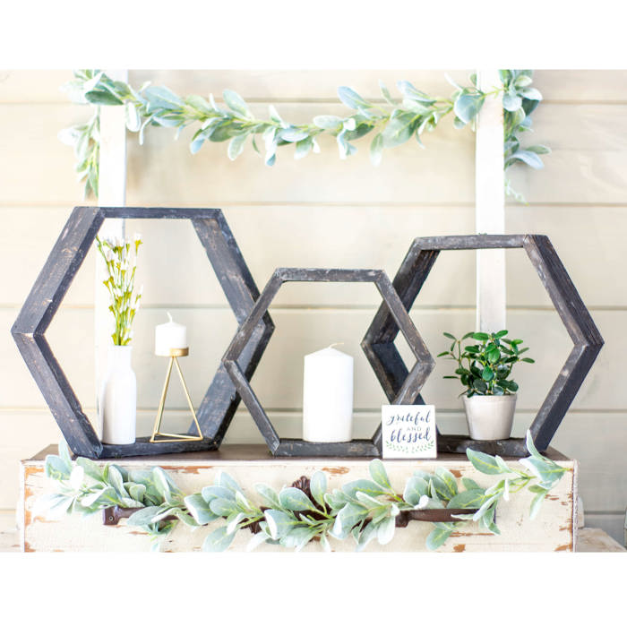 Rustic Farmhouse Floating Reclaimed Wood Hexagon Shelves (Set of 3)