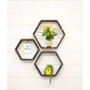 Smoky Black Rustic Farmhouse Floating Reclaimed Wood Hexagon Shelves (Set of 3)