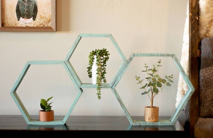 Rustic Farmhouse Floating Reclaimed Wood Hexagon Shelves (Set of 3)