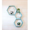 Robins Egg Blue Rustic Farmhouse Floating Reclaimed Wood Hexagon Shelves (Set of 3)