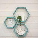 Robins Egg Blue Rustic Farmhouse Floating Reclaimed Wood Hexagon Shelves (Set of 3)