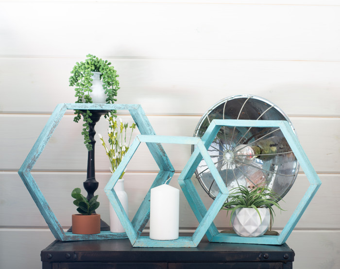 Rustic Farmhouse Floating Reclaimed Wood Hexagon Shelves (Set of 3)