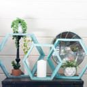 Robins Egg Blue Rustic Farmhouse Floating Reclaimed Wood Hexagon Shelves (Set of 3)