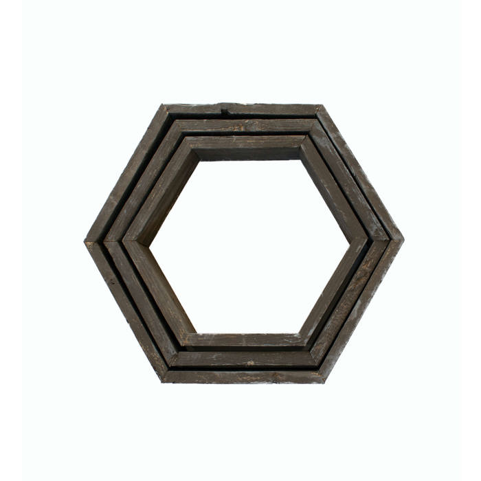 Rustic Farmhouse Floating Reclaimed Wood Hexagon Shelves (Set of 3)