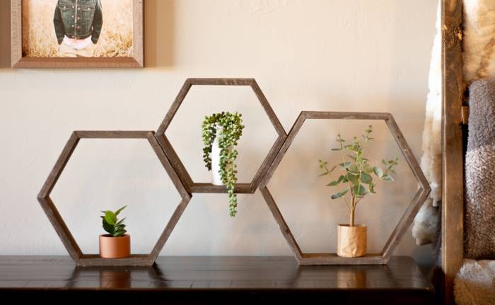 Rustic Farmhouse Floating Reclaimed Wood Hexagon Shelves (Set of 3)