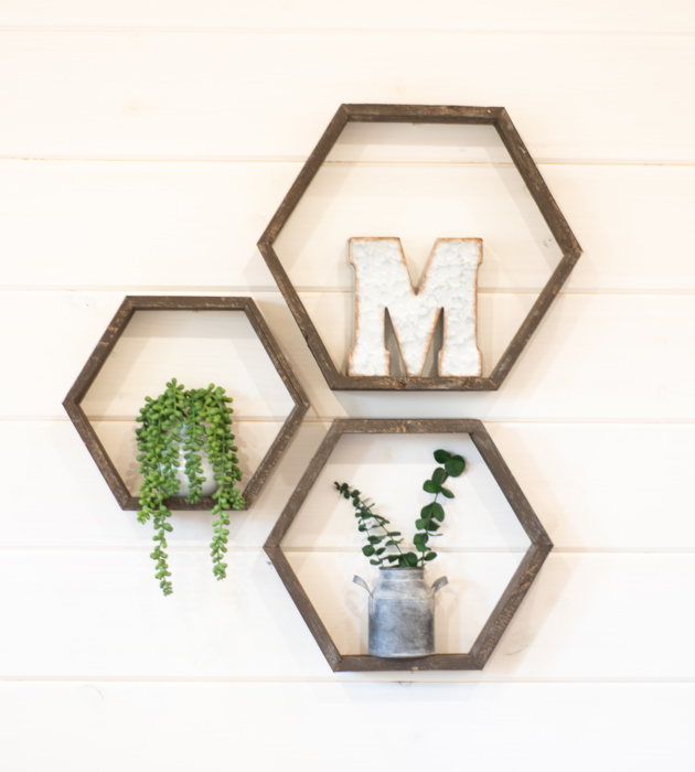 Rustic Farmhouse Floating Reclaimed Wood Hexagon Shelves (Set of 3)