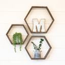 Espresso Rustic Farmhouse Floating Reclaimed Wood Hexagon Shelves (Set of 3)