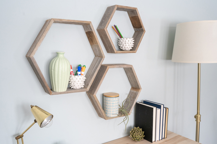 Rustic Farmhouse Floating Reclaimed Wood Hexagon Shelves (Set of 3)