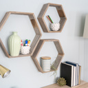 Weathered Gray Rustic Farmhouse Floating Reclaimed Wood Hexagon Shelves (Set of 3)