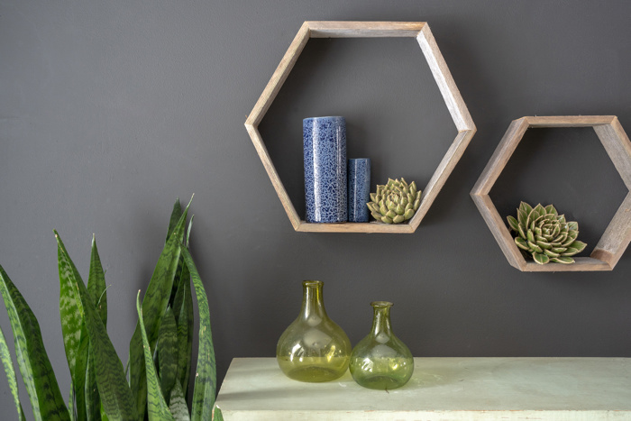 Rustic Farmhouse Floating Reclaimed Wood Hexagon Shelves (Set of 3)