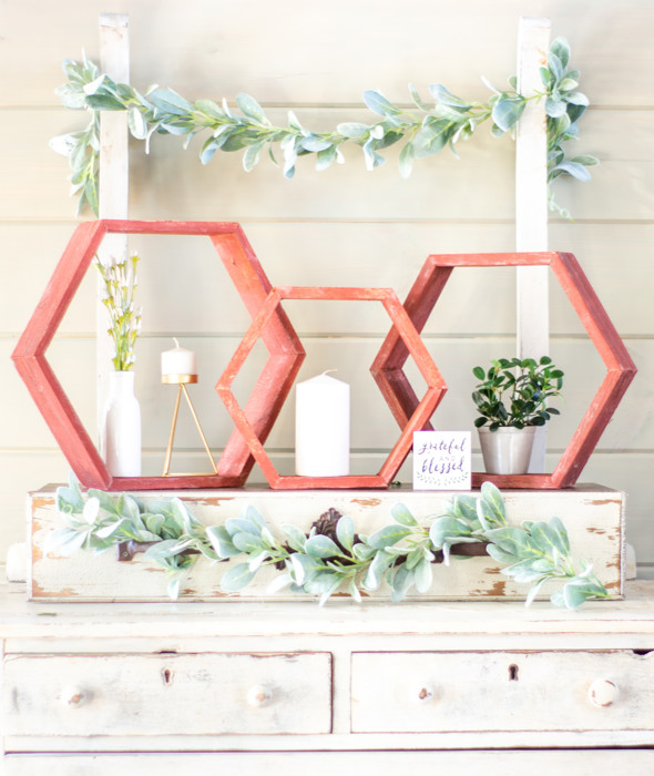 Rustic Farmhouse Floating Reclaimed Wood Hexagon Shelves (Set of 3)