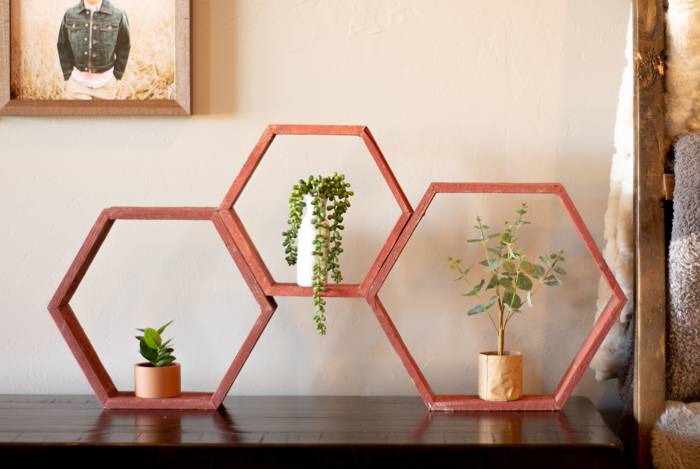 Rustic Farmhouse Floating Reclaimed Wood Hexagon Shelves (Set of 3)