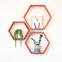 Rustic Red Rustic Farmhouse Floating Reclaimed Wood Hexagon Shelves (Set of 3)