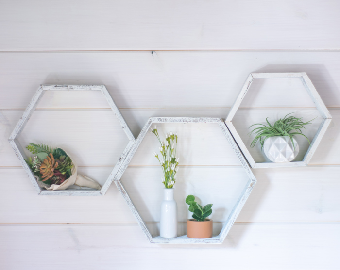 Rustic Farmhouse Floating Reclaimed Wood Hexagon Shelves (Set of 3)