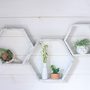 White Wash Rustic Farmhouse Floating Reclaimed Wood Hexagon Shelves (Set of 3)