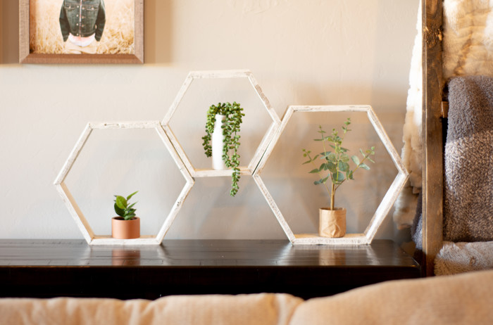 Rustic Farmhouse Floating Reclaimed Wood Hexagon Shelves (Set of 3)