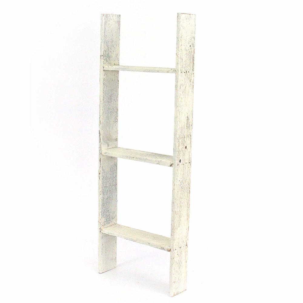 Rustic Farmhouse Reclaimed Wood Decorative Bookcase/Blankets Picket Ladder