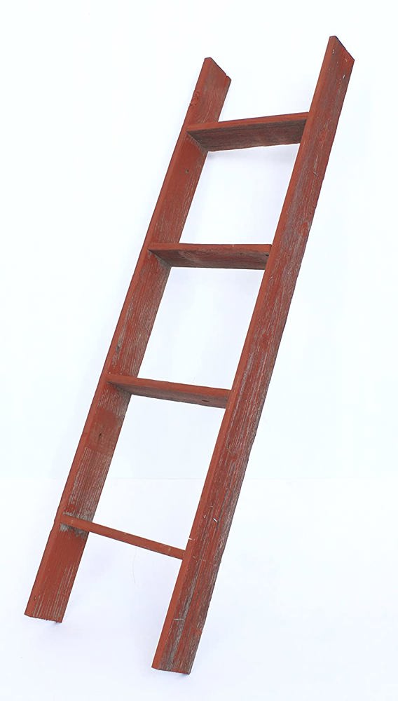 Rustic Farmhouse Reclaimed Wood Decorative Bookcase/Blankets Picket Ladder