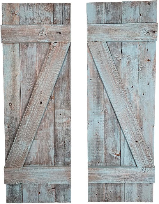 Rustic Farmhouse 36 in. x 13 in. Reclaimed Wood Decorative Shutters (Set of 2)