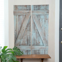 Robins Egg Blue 36 inches Rustic Farmhouse 36 in. x 13 in. Reclaimed Wood Decorative Shutters (Set of 2)