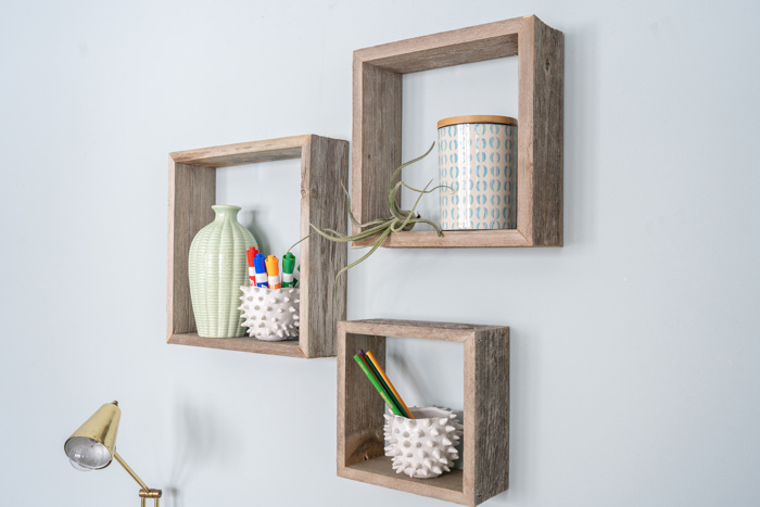 Rustic Farmhouse Reclaimed Wooden Open Square Wall Shelves (Set of 3)