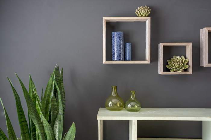 Rustic Farmhouse Reclaimed Wooden Open Square Wall Shelves (Set of 3)