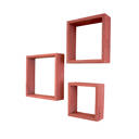 Rustic Red Rustic Farmhouse Reclaimed Wooden Open Square Wall Shelves (Set of 3)