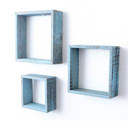 Robins Egg Blue Rustic Farmhouse Reclaimed Wooden Open Square Wall Shelves (Set of 3)