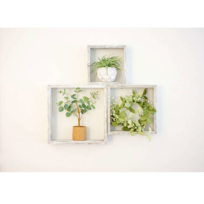 Rustic Farmhouse Reclaimed Wooden Open Square Wall Shelves (Set of 3)