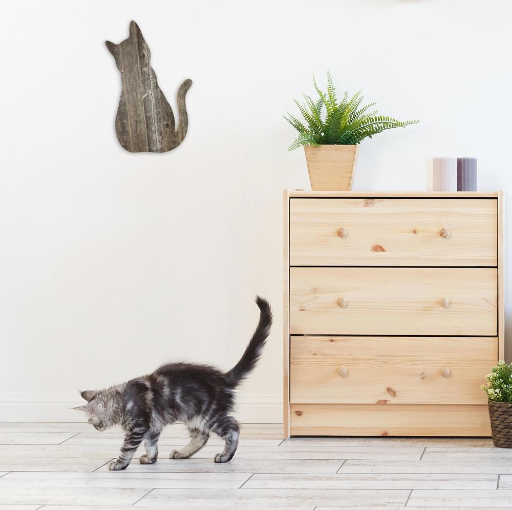 Rustic Farmhouse Reclaimed Wood Cat Cutout Silhouette