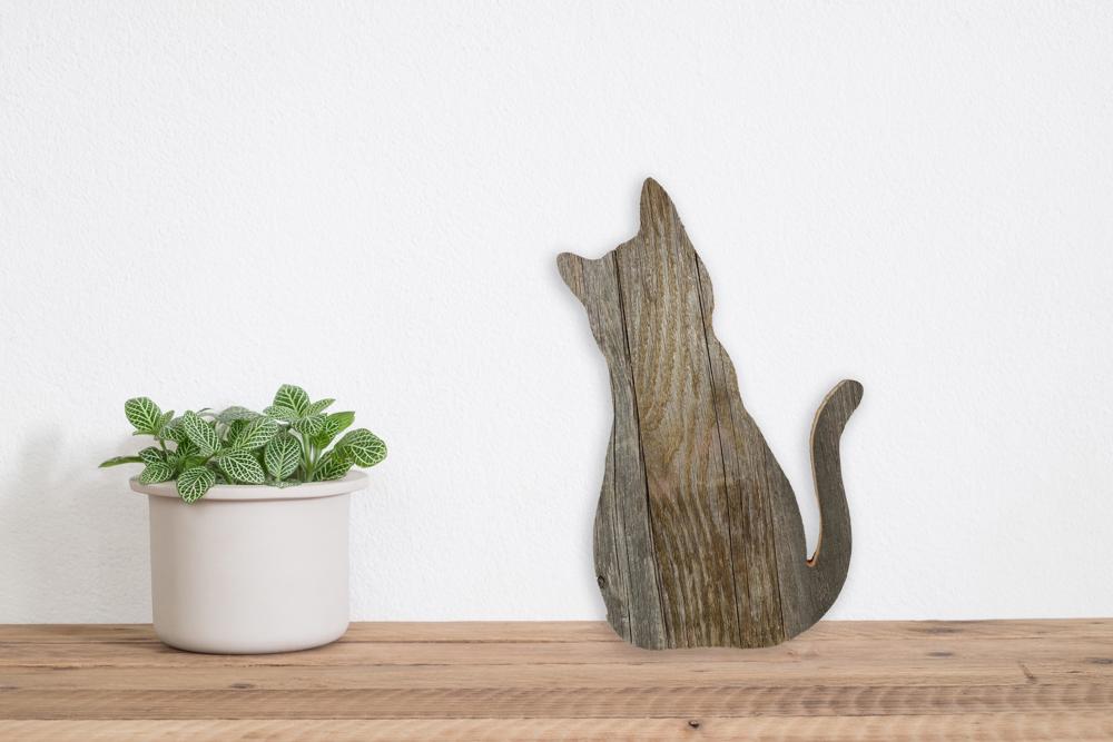 Rustic Farmhouse Reclaimed Wood Cat Cutout Silhouette