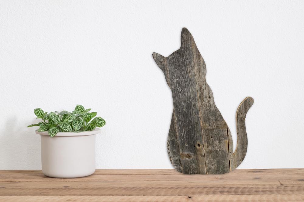 Rustic Farmhouse Reclaimed Wood Cat Cutout Silhouette