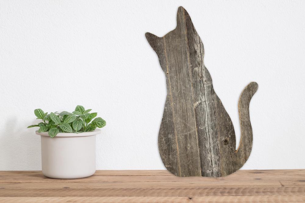 Rustic Farmhouse Reclaimed Wood Cat Cutout Silhouette