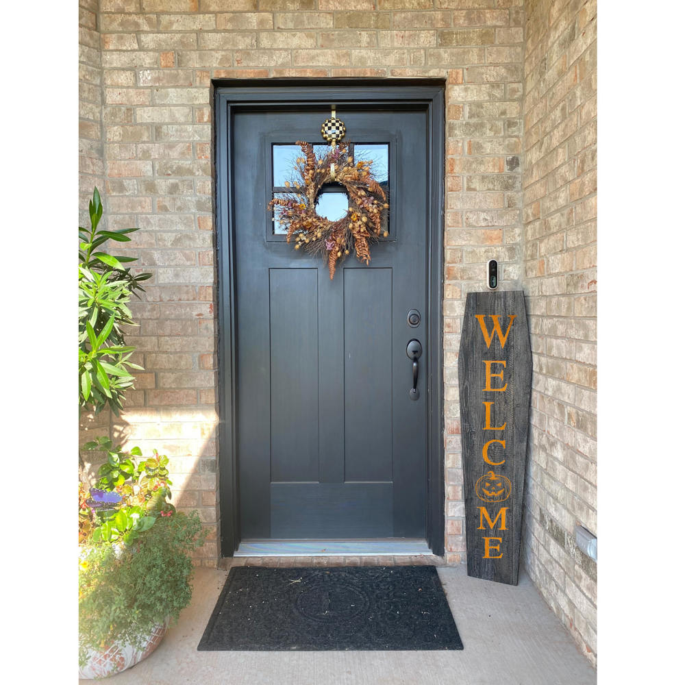 Rustic Farmhouse 4ft Reclaimed Wood Standing Halloween Coffin Welcome Sign