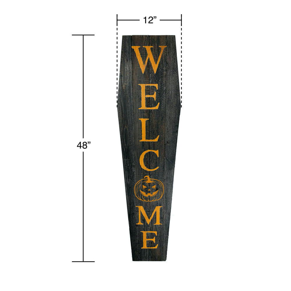 Rustic Farmhouse 4ft Reclaimed Wood Standing Halloween Coffin Welcome Sign