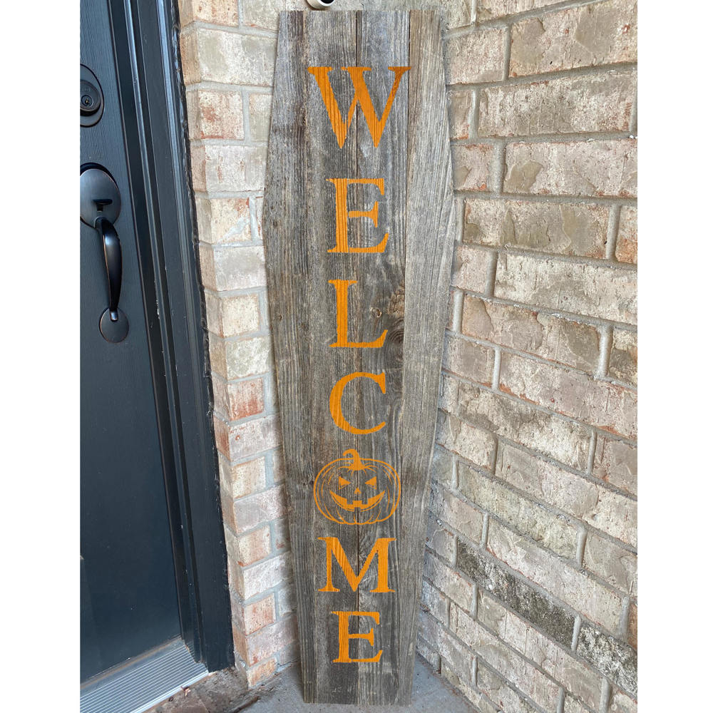 Rustic Farmhouse 4ft Reclaimed Wood Standing Halloween Coffin Welcome Sign