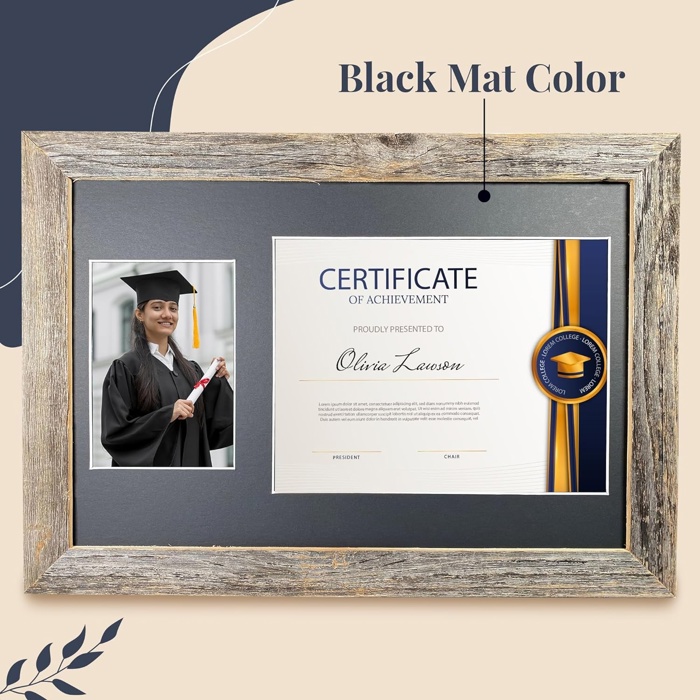 Rustic Farmhouse 12 x 18 Graduation Diploma Frame with Mat, fitted for 5 x 7 Cap & Grown Photo and 8.5 x 11 Diploma Certificate Display