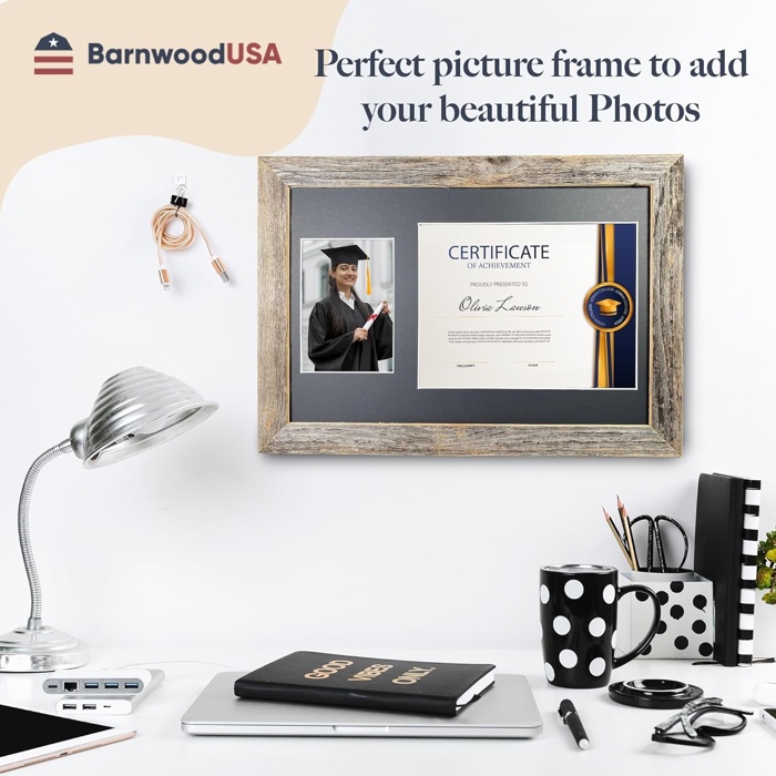 Rustic Farmhouse 12 x 18 Graduation Diploma Frame with Mat, fitted for 5 x 7 Cap & Grown Photo and 8.5 x 11 Diploma Certificate Display