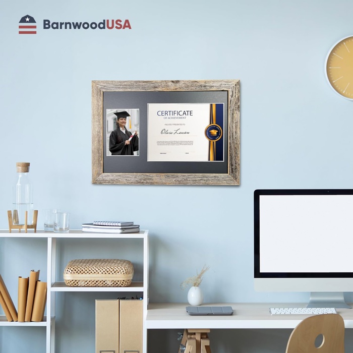 Rustic Farmhouse 12 x 18 Graduation Diploma Frame with Mat, fitted for 5 x 7 Cap & Grown Photo and 8.5 x 11 Diploma Certificate Display