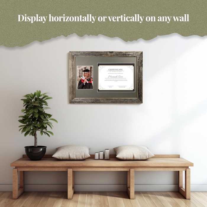 Rustic Farmhouse 12 x 18 Graduation Diploma Frame with Mat, fitted for 5 x 7 Cap & Grown Photo and 8.5 x 11 Diploma Certificate Display