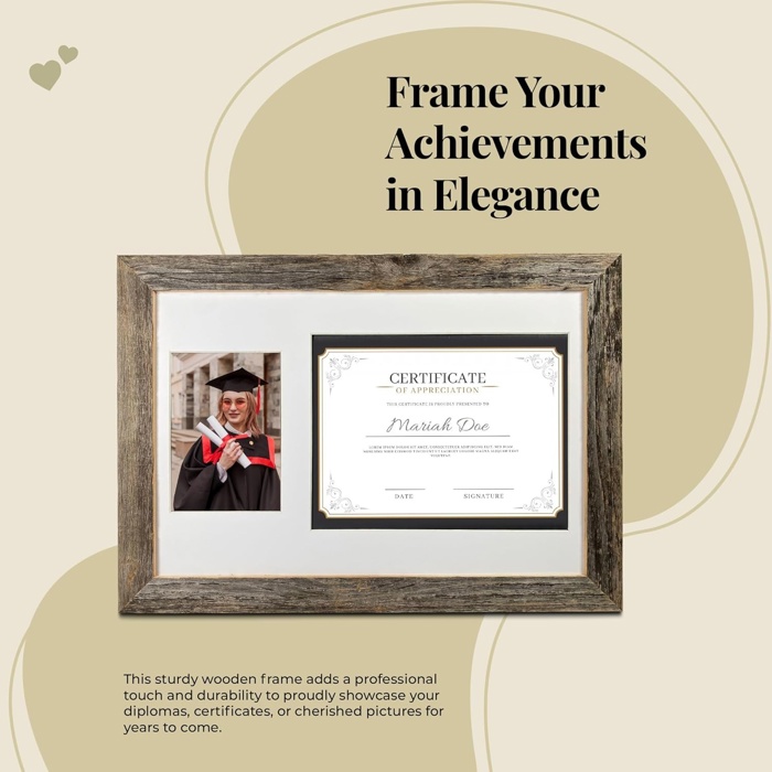 Rustic Farmhouse 12 x 18 Graduation Diploma Frame with Mat, fitted for 5 x 7 Cap & Grown Photo and 8.5 x 11 Diploma Certificate Display