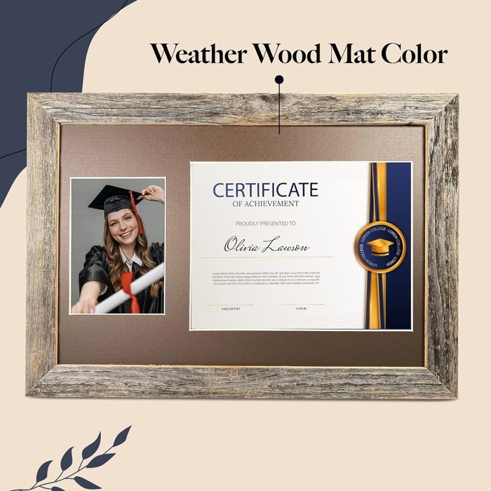 Rustic Farmhouse 12 x 18 Graduation Diploma Frame with Mat, fitted for 5 x 7 Cap & Grown Photo and 8.5 x 11 Diploma Certificate Display