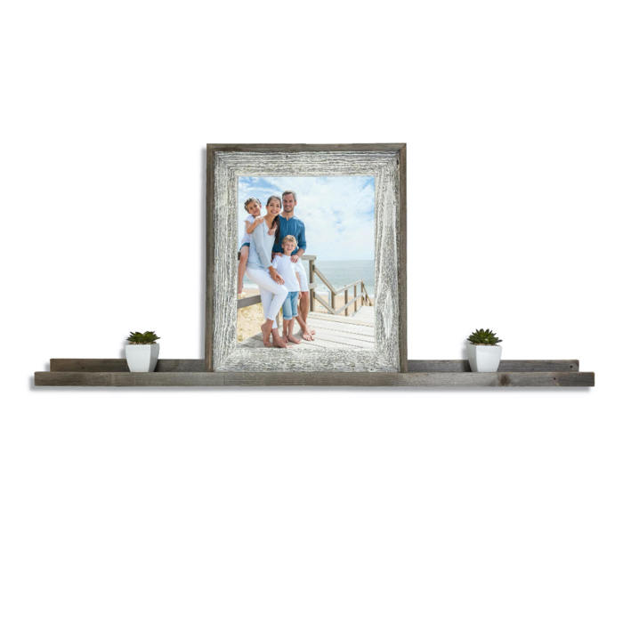 Rustic Farmhouse Long Floating Reclaimed Wood Shelf with Narrow Ledge