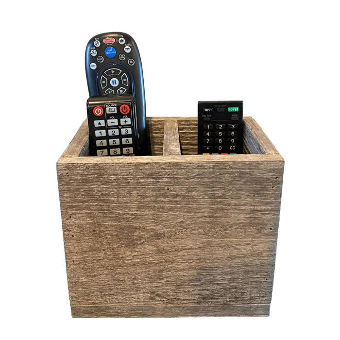 Rustic Farmhouse Reclaimed Wooden Media Storage Box with 2 Slots for Remotes, Glasses and More