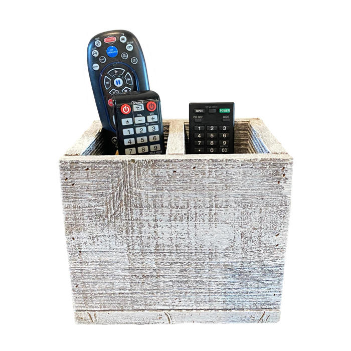 Rustic Farmhouse Reclaimed Wooden Media Storage Box with 2 Slots for Remotes, Glasses and More