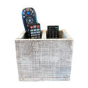 White Wash Rustic Farmhouse Reclaimed Wooden Media Storage Box with 2 Slots for Remotes, Glasses and More