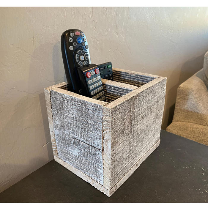 Rustic Farmhouse Reclaimed Wooden Media Storage Box with 2 Slots for Remotes, Glasses and More